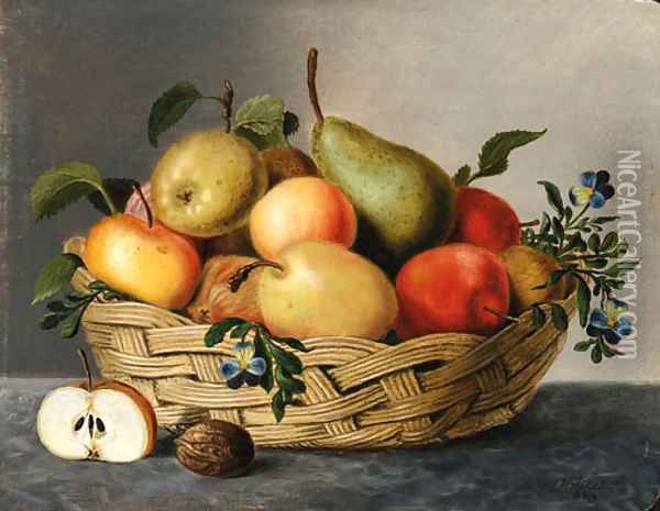600x465 A Basket Of Fruit Oil Painting, Jan Hendrik Aikes Oil Paintings - Fruit Basket Oil Painting