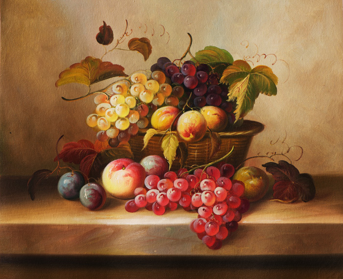 700x570 Free Shipping Classical Grape Fruit Basket Still Life Canvas - Fruit Basket Oil Painting