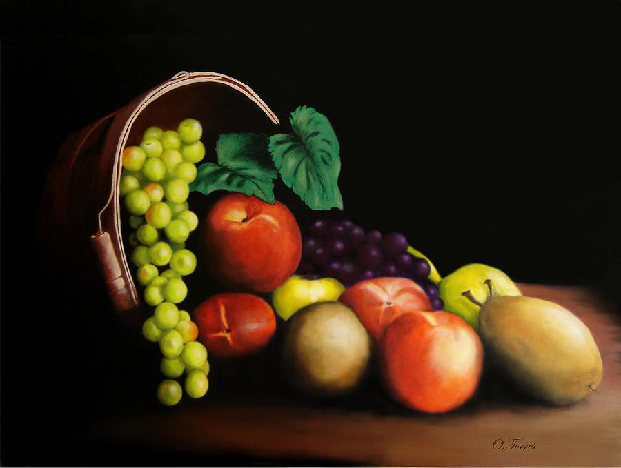 900x679 Fruit Basket Painting By Osvaldo Torres - Fruit Basket Painting