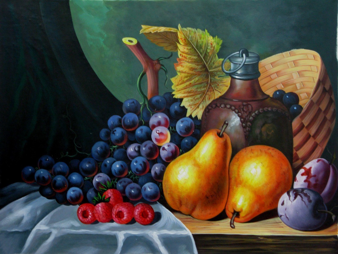 1280x962 Fruits And Vase 1 - Fruit Basket Painting