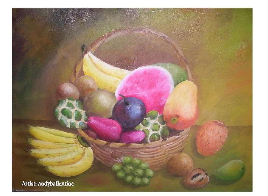 900x659 Jamaican Fruit Basket Painting By Andy Ballentine - Fruit Basket Painting