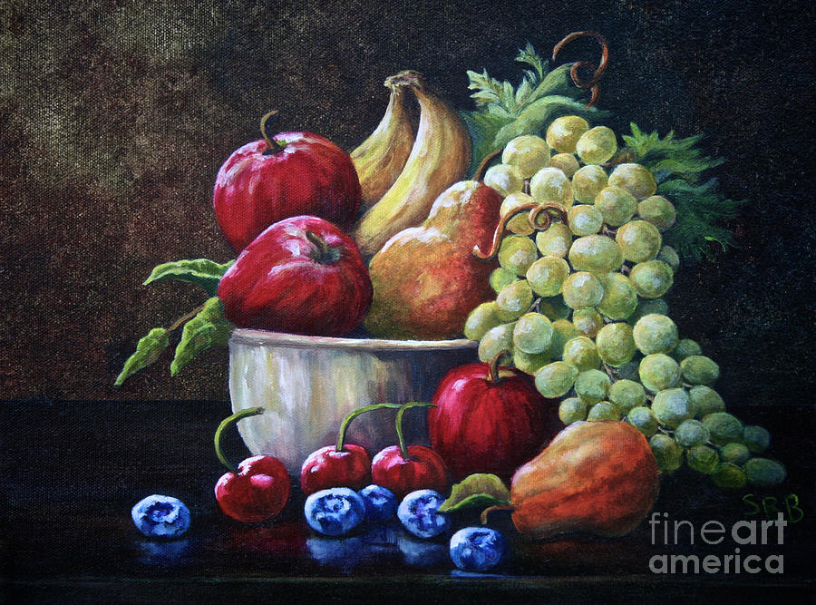 900x667 Srb Fruit Bowl Painting By Susan Herber - Fruit Basket Painting