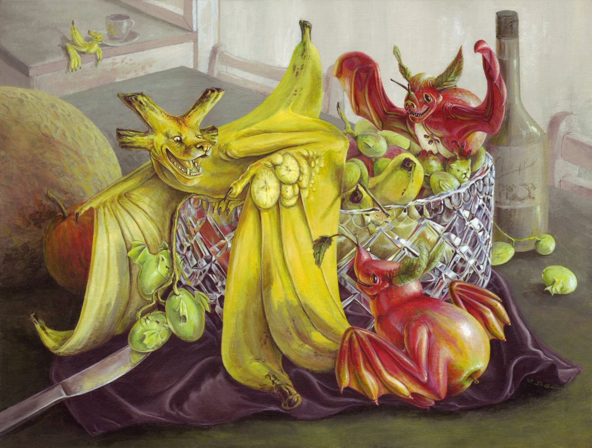 1196x904 Still Life With Fruit Bats By Donnaquinn - Fruit Bat Painting