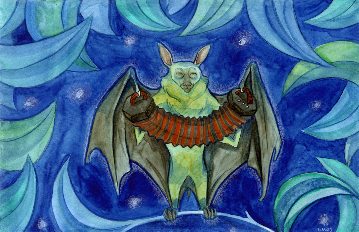 1255x810 Animals For Animals Concertina Bat Dylan Meconis - Fruit Bat Painting