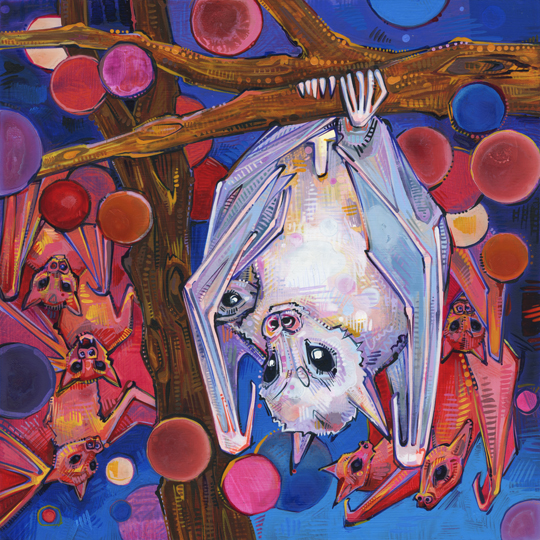 540x540 Father And Child (Dayak Fruit Bat) By New Jersey Artist Gwenn Seemel - Fruit Bat Painting