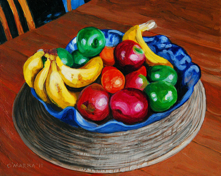 900x717 Fruit Bowl Still Life Painting By Allan Omarra - Fruit Bowl Painting