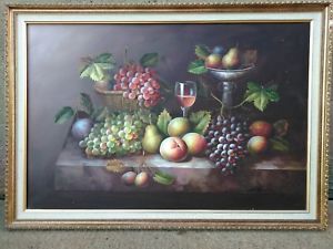 300x225 Oil Painting Canvas Framed Painting M Aaron Fruit Bowl Still Life - Fruit Bowl Painting