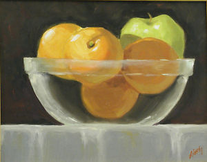300x234 Hand Painted Oil Painting Fruit In Glass Bowl, Original And Signed - Fruit In A Bowl Painting