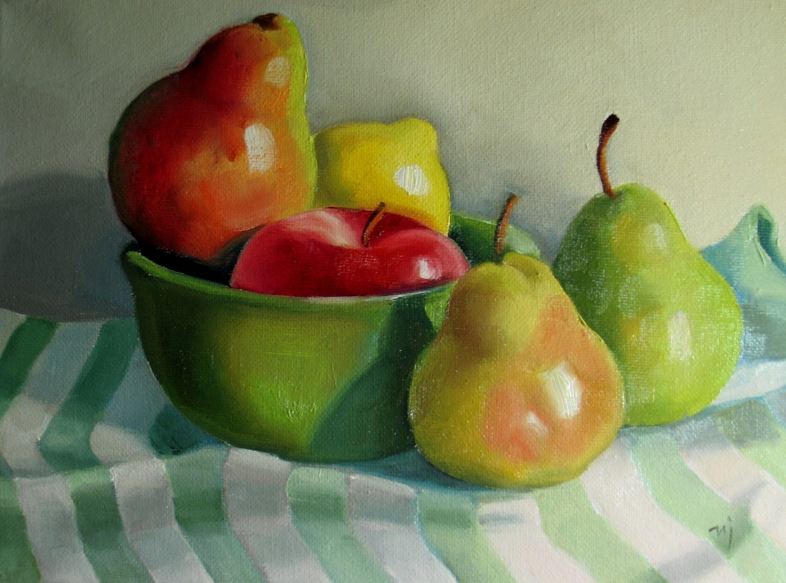 1600x1187 Nel's Everyday Painting Green Bowl With Fruit - Fruit In A Bowl Painting
