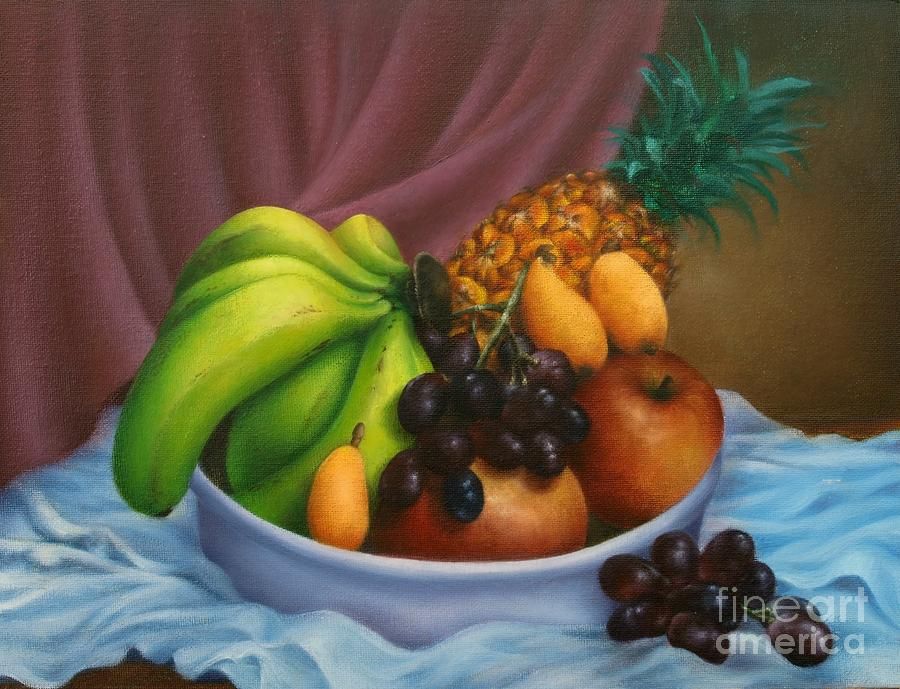 900x689 Bowl Of Fruit Oil Painting By Evelyn Sichrovsky - Fruit In A Bowl Painting