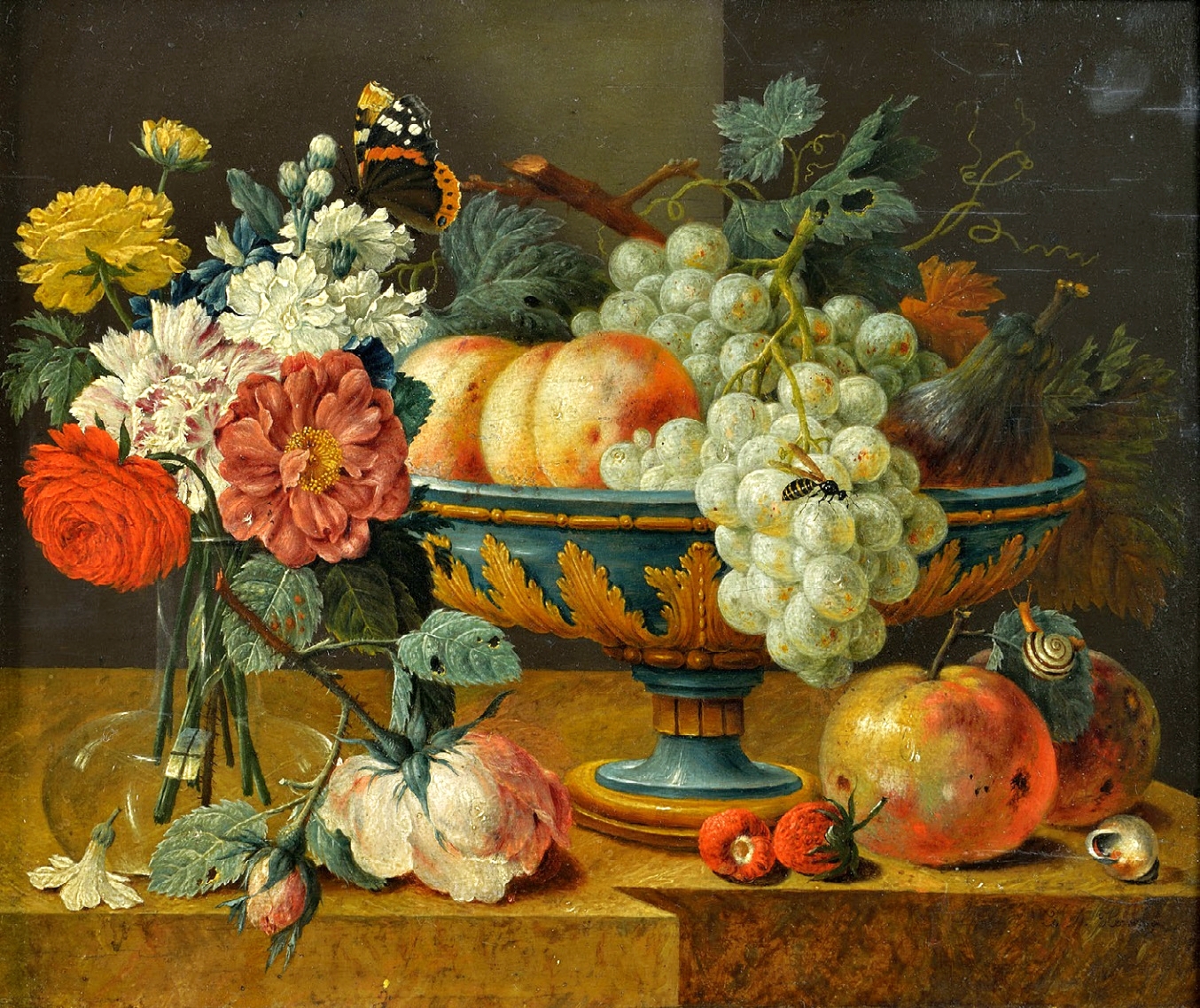 1354x1138 Fileheem Fruit Bowl With Flowers.jpg - Fruit In A Bowl Painting