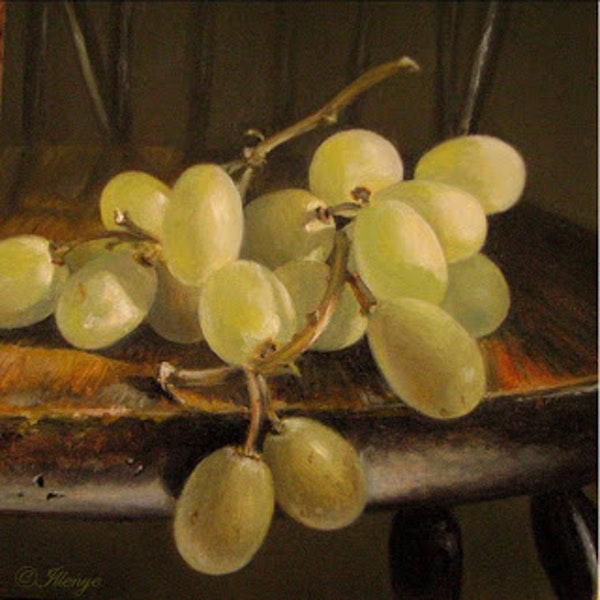600x600 Green Grapes On Black Painted Windsor Chair Fruit Oil Painting - Fruit Oil Painting