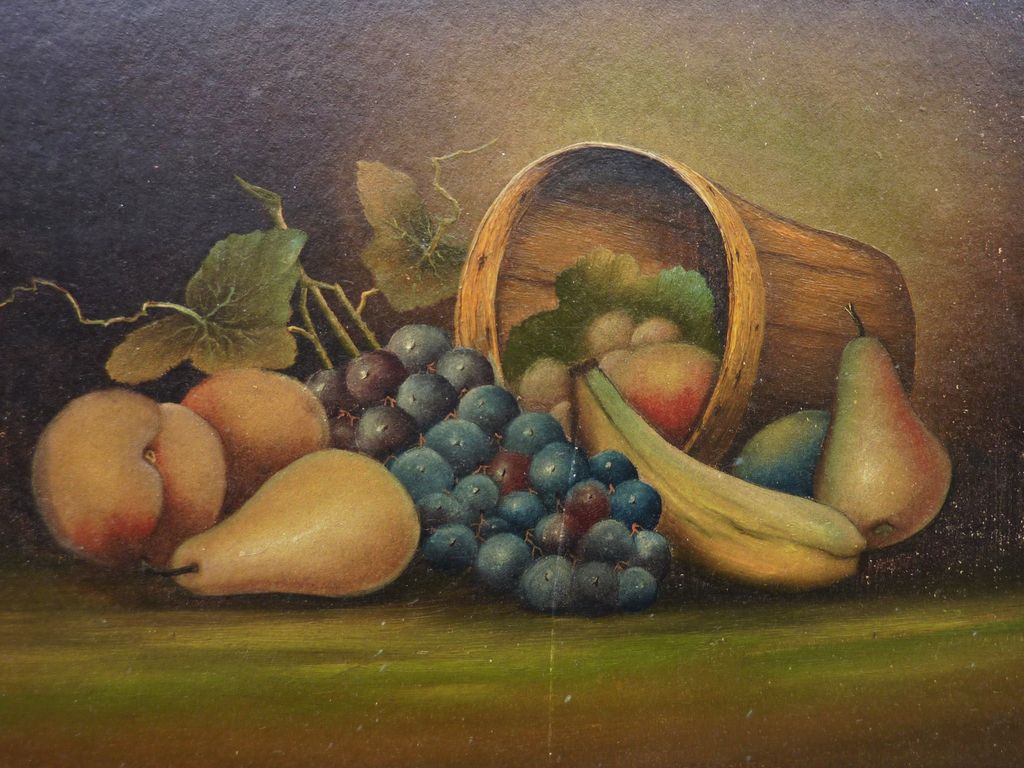1024x768 Antique American Still Life Of Fruits Oil Painting On Board - Fruit Oil Painting