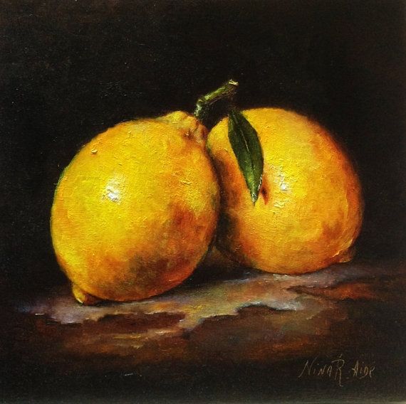 570x568 Lemons Original Oil Painting By Nina R.aide Still Life Oil On Wood - Fruit Still Life Painting