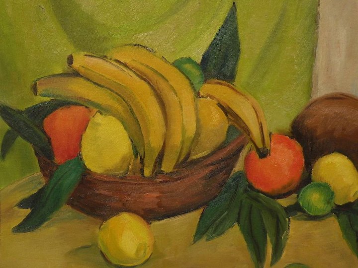 720x540 Modernist Cubistic Signed Still Life Painting Fruit In Bowl - Fruit Still Life Painting