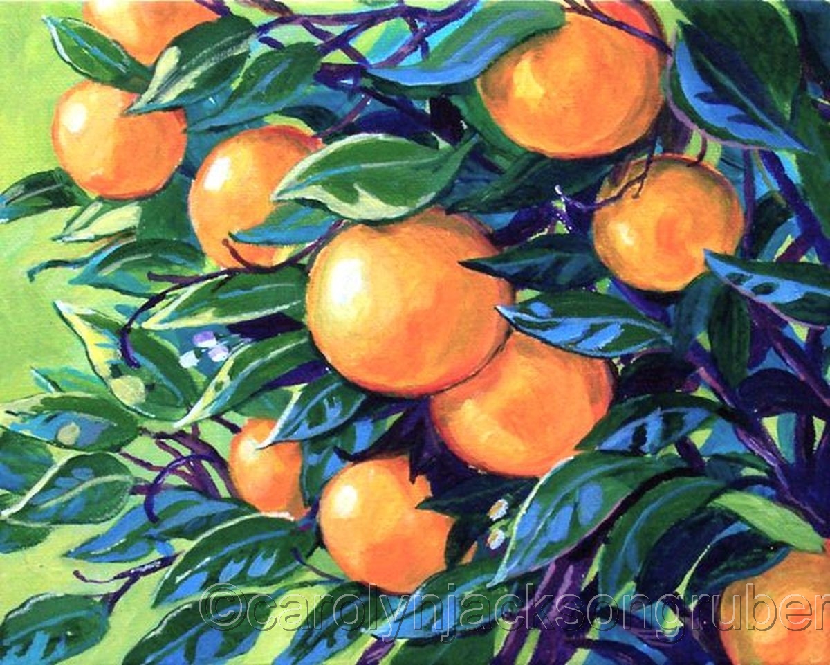 1200x961 Impressionist Acrylic Paintings Orange Tree Branch By Carolyn - Fruit Tree Painting