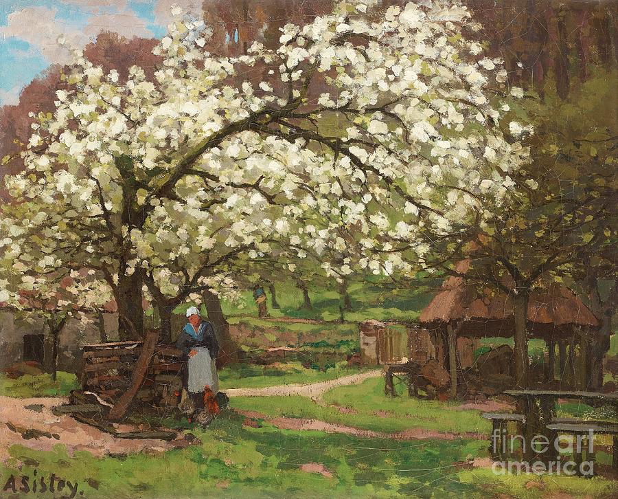 900x726 Paysanne Under Fruit Trees Painting By Celestial Images - Fruit Tree Painting