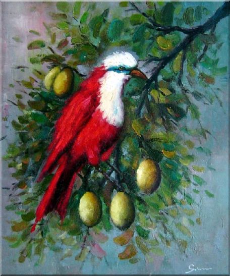 456x547 A Red Bird Enjoy In A Fruit Tree Oil Painting Animal Naturalism 24 - Fruit Tree Painting