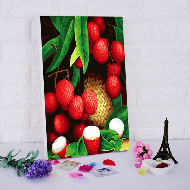 640x640 Diy Oil Painting Fruits Coloring By Numbers Cherry Digital Paint - Fruits Painting Images
