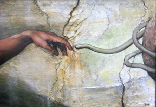 600x415 Fsm Oil Painting Church Of The Flying Spaghetti Monster - Fsm Painting