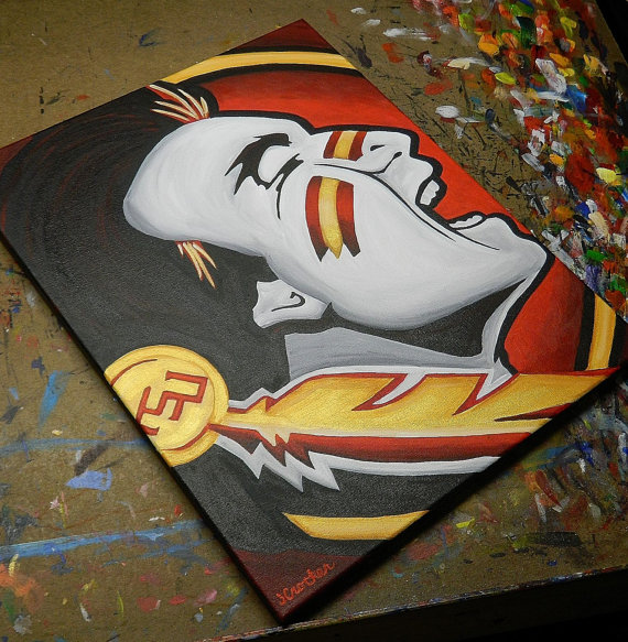 570x583 Florida State Seminole Painting Sports Art College By Crockerart - Fsu Painting
