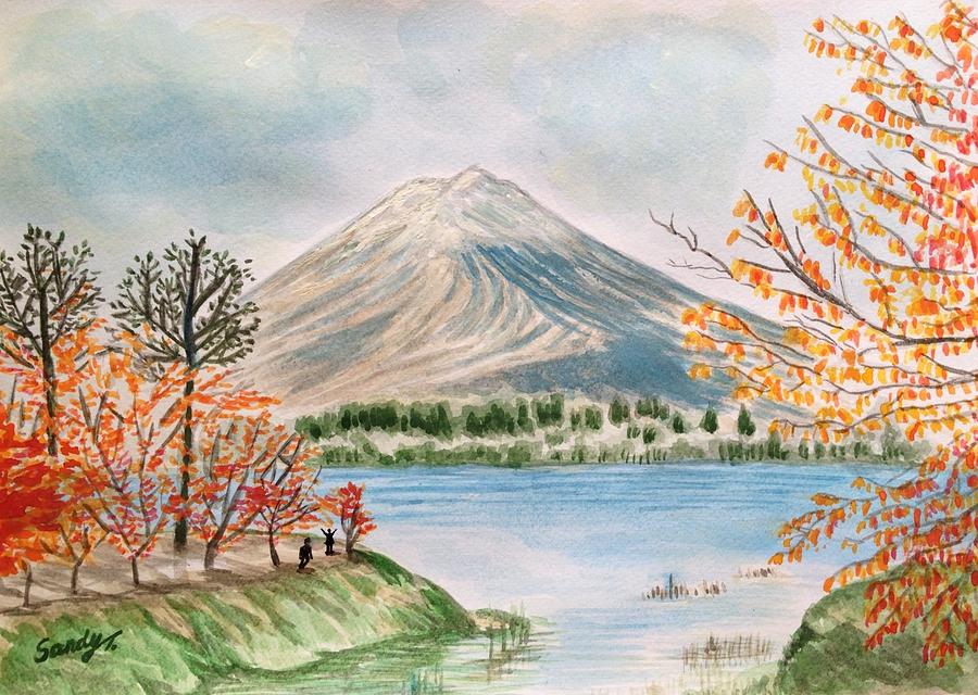 900x640 Mount Fuji Near Lake Kawaguchi, Japan Painting By Jo Lan Tao - Fuji Painting