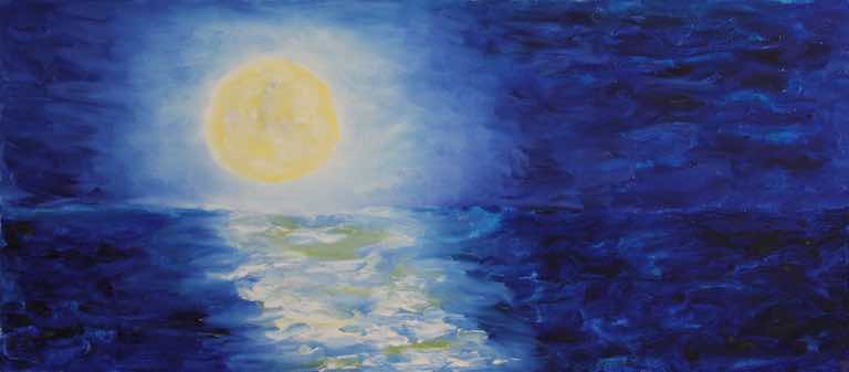 768x337 Full Moon Paintings Of Night Sky In Oil And Watercolor - Full Moon Painting
