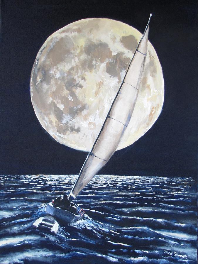 675x900 Under Full Sail Under Full Moon Painting By Jack Skinner - Full Moon Painting