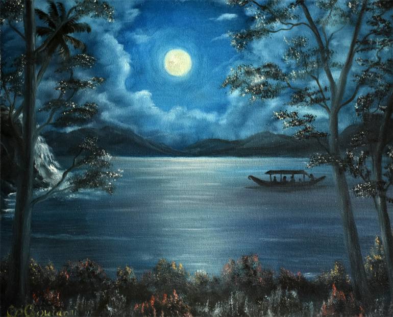 770x621 Saatchi Art Full Moon Night Painting By Goutami Mishra - Full Painting
