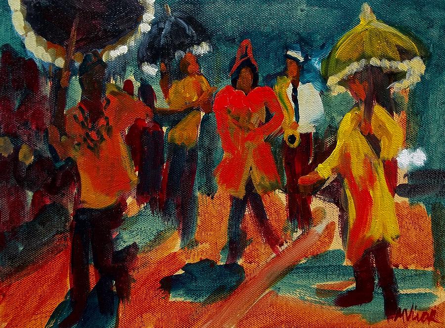 900x663 Jazz Funeral Procession Painting By Mona Vivar - Funeral Procession Painting