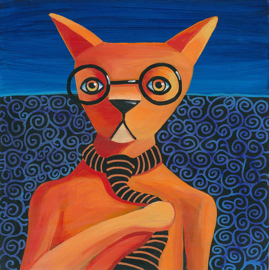 899x900 Funky Orange Cat Painting By Mike Lawrence - Funky Painting