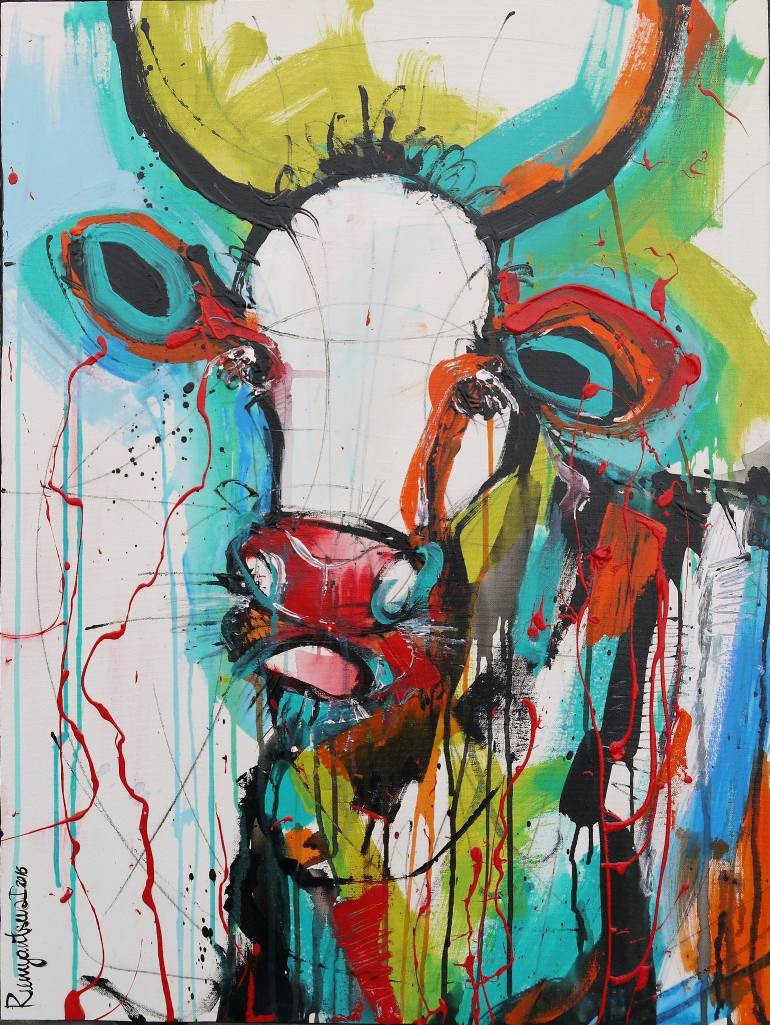 770x1025 Saatchi Art Funky Cow 4 Painting By Irina Rumyantseva - Funky Painting