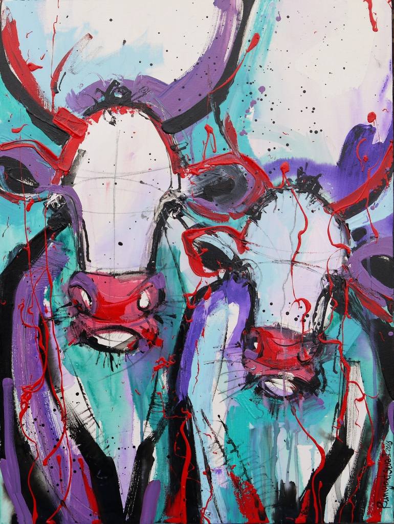 770x1025 Saatchi Art Funky Cows Painting By Irina Rumyantseva - Funky Painting
