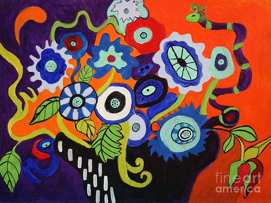 900x677 Funky Flowers 2 Painting By Alison Caltrider - Funky Painting