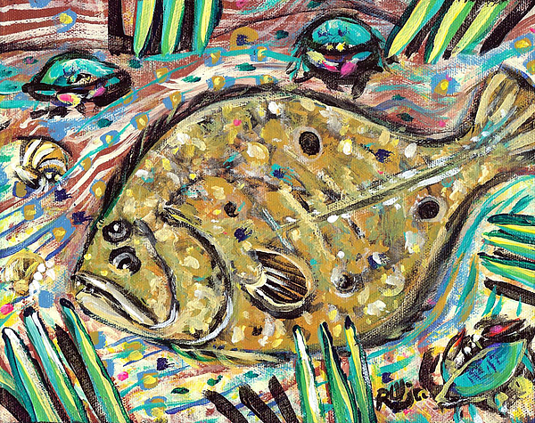 600x475 Funky Folk Flounder Painting By Robert Wolverton Jr - Funky Painting