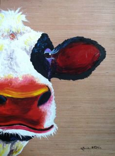 236x320 Funny Cow Painting Original Oil And Acrylic On Luan Board - Funny Animal Painting