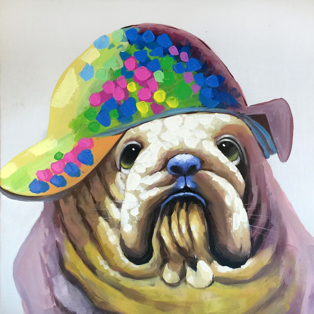 1000x1000 Hand Painted Funny Animal Sharpei Dog Oil Painting,100% Hand - Funny Animal Painting