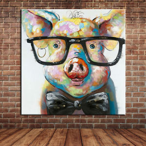 300x300 Modern Cartoon Animal Funny Pig With Glasses Oil Painting Canvas - Funny Animal Painting