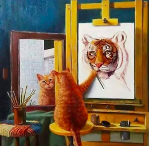 300x293 Men's Ladies T Shirt Funny Cat Artist Painting Tiger Believe - Funny Artist Painting