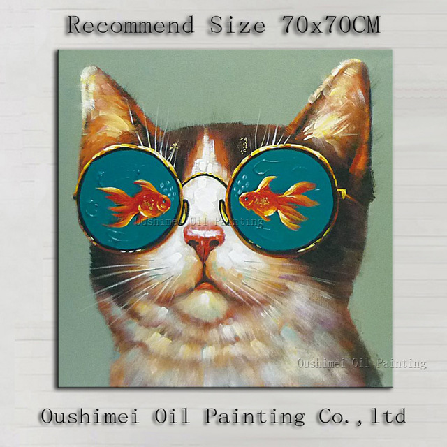 640x640 Top Artist Hand Painted Funny Animal Cat With Glasses Oil Painting - Funny Artist Painting