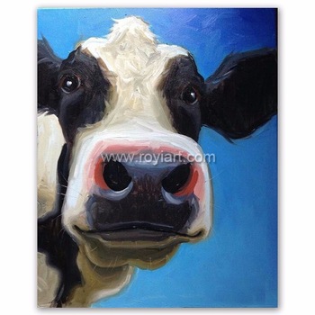 350x350 Handpainted High Quality Modern Abstract Animal Funny Cow Oil - Funny Cow Painting