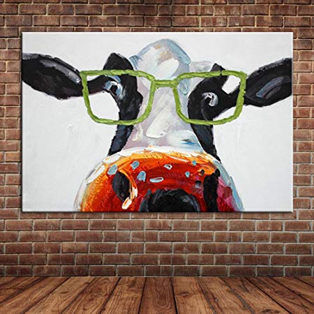 450x450 Iplst@ Funny Cows Wear Glasses Oil Painting On Canvas Hand Painted - Funny Cow Painting