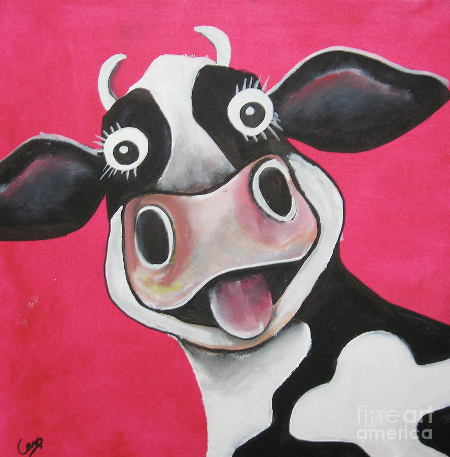 887x900 Mrs Cow Painting By Caroline Peacock - Funny Cow Painting