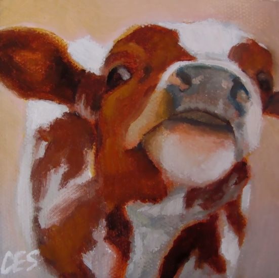 551x550 Original Oil Painting Ces Cute Funny Cow Painting Cowboy Art Ebsq - Funny Cow Painting