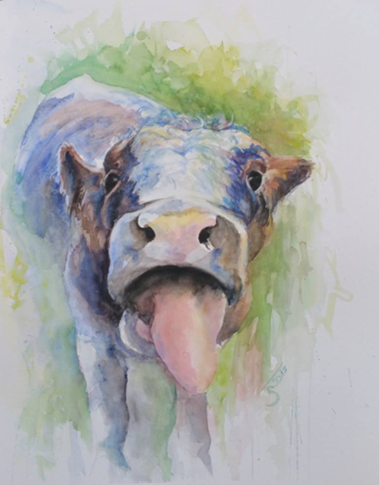 770x986 Saatchi Art Funny Cow Painting By Tanja Schneider - Funny Cow Painting