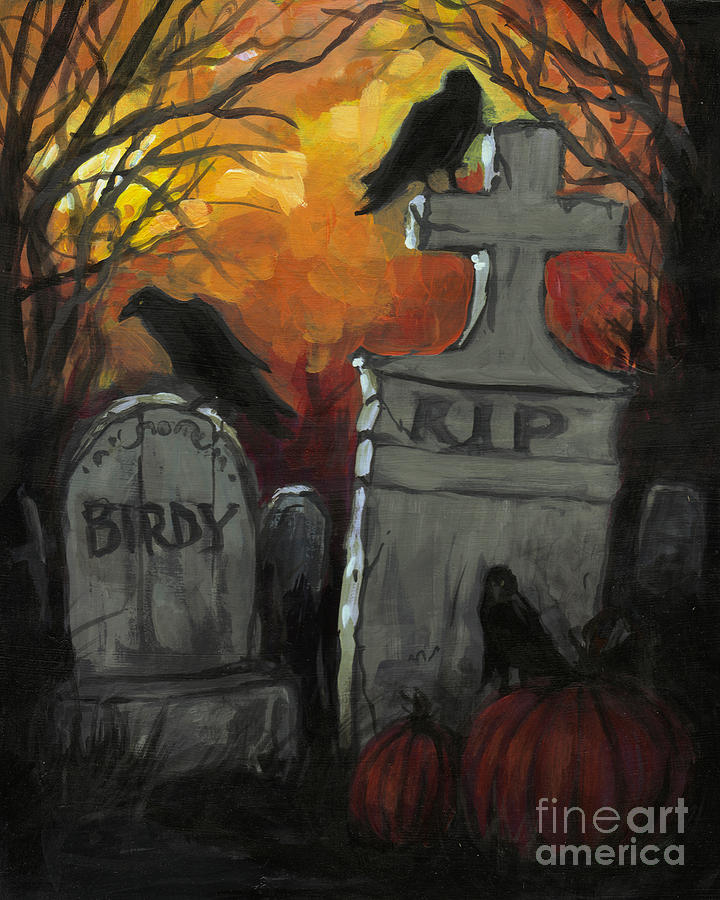 720x900 Rip Birdy Halloween Art, Crow, Raven, Funny, Painting By Kim Marshall - Funny Painting