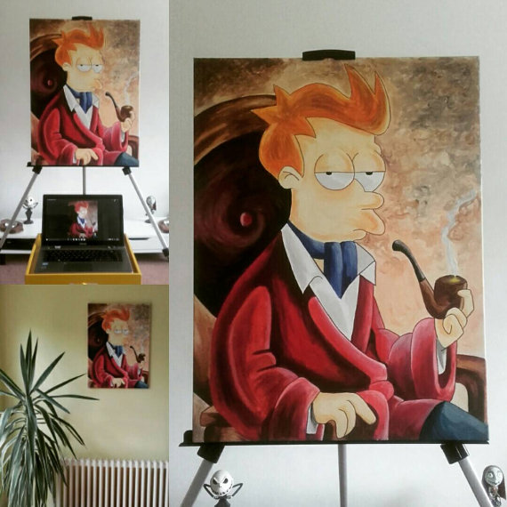 570x570 Hand Painted Replica Philip J Fry Portrait From Futurama - Futurama Fry Painting