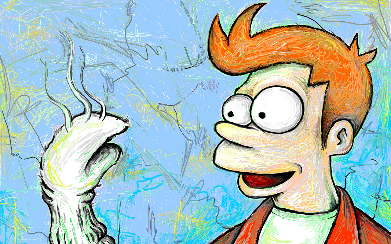 1280x800 Photos Futurama Cartoons Staring Painting Art - Futurama Painting