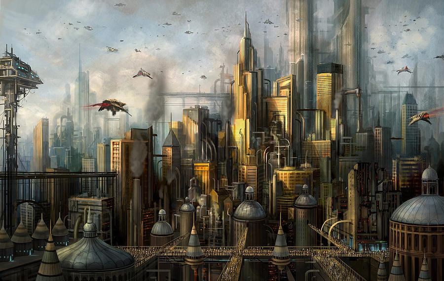 900x570 Metropolis Painting By Philip Straub - Future City Painting