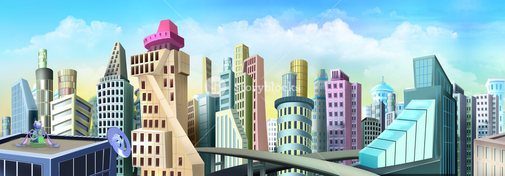 1000x350 Digital Painting Of The City Of The Future With Skyscrapers - Future City Painting